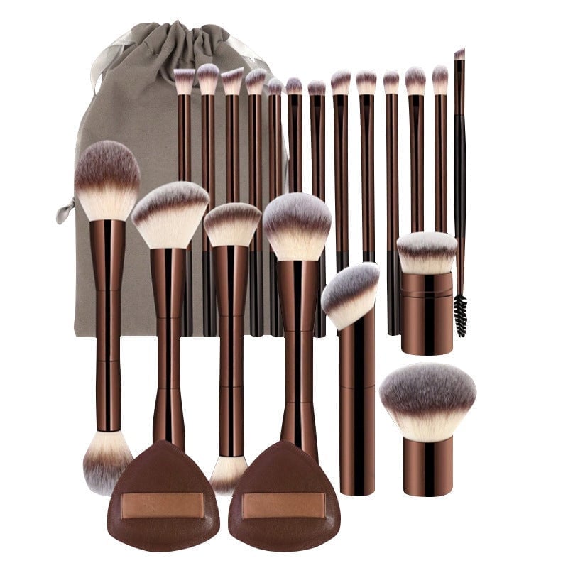 Makeup Brush Set Double-Ended Soft Bristle with Foldable Travel Bag