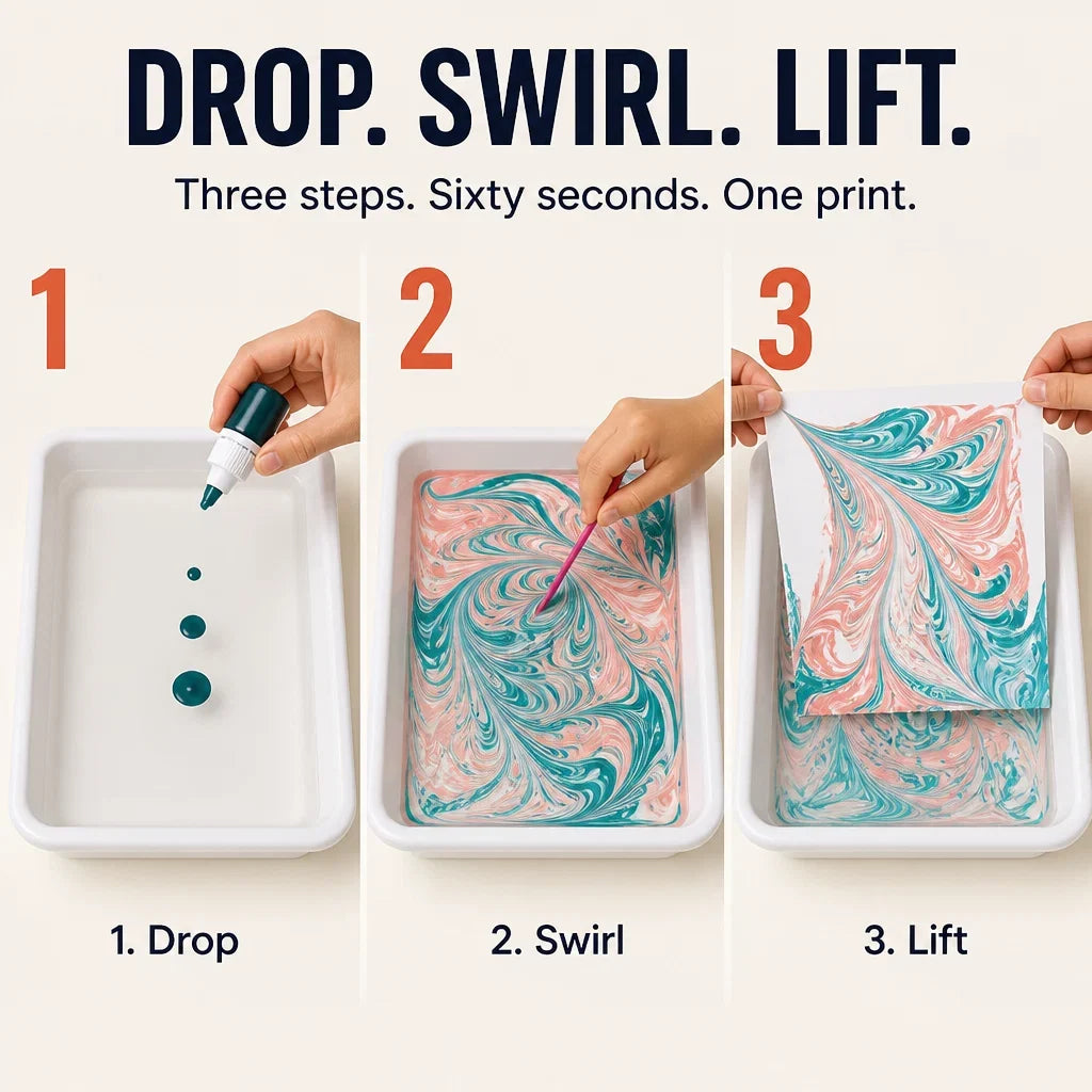 Marble Art Pigment Kit | 6 or 12 Colour Tray Set | Mess-Free Water Marbling That Dries in Under 60 Seconds for Ages 3+