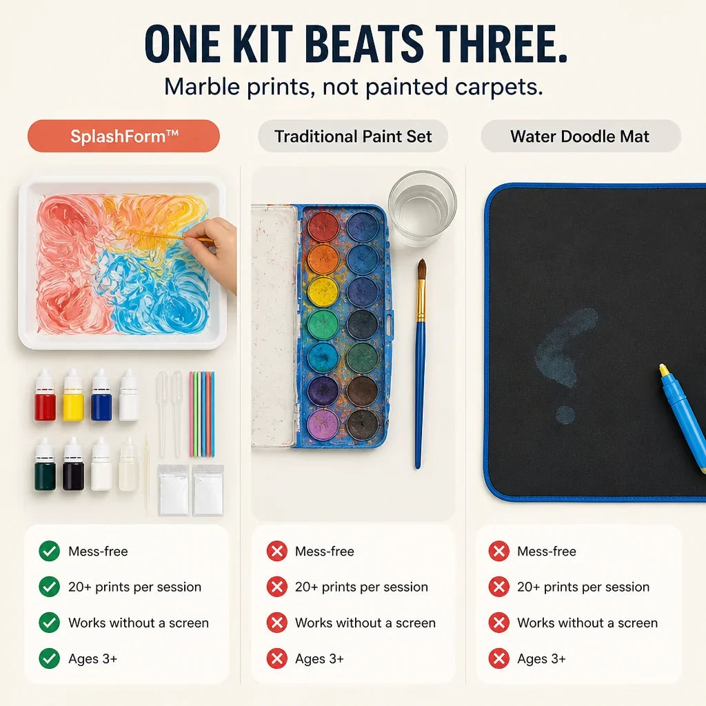 Marble Art Pigment Kit | 6 or 12 Colour Tray Set | Mess-Free Water Marbling That Dries in Under 60 Seconds for Ages 3+