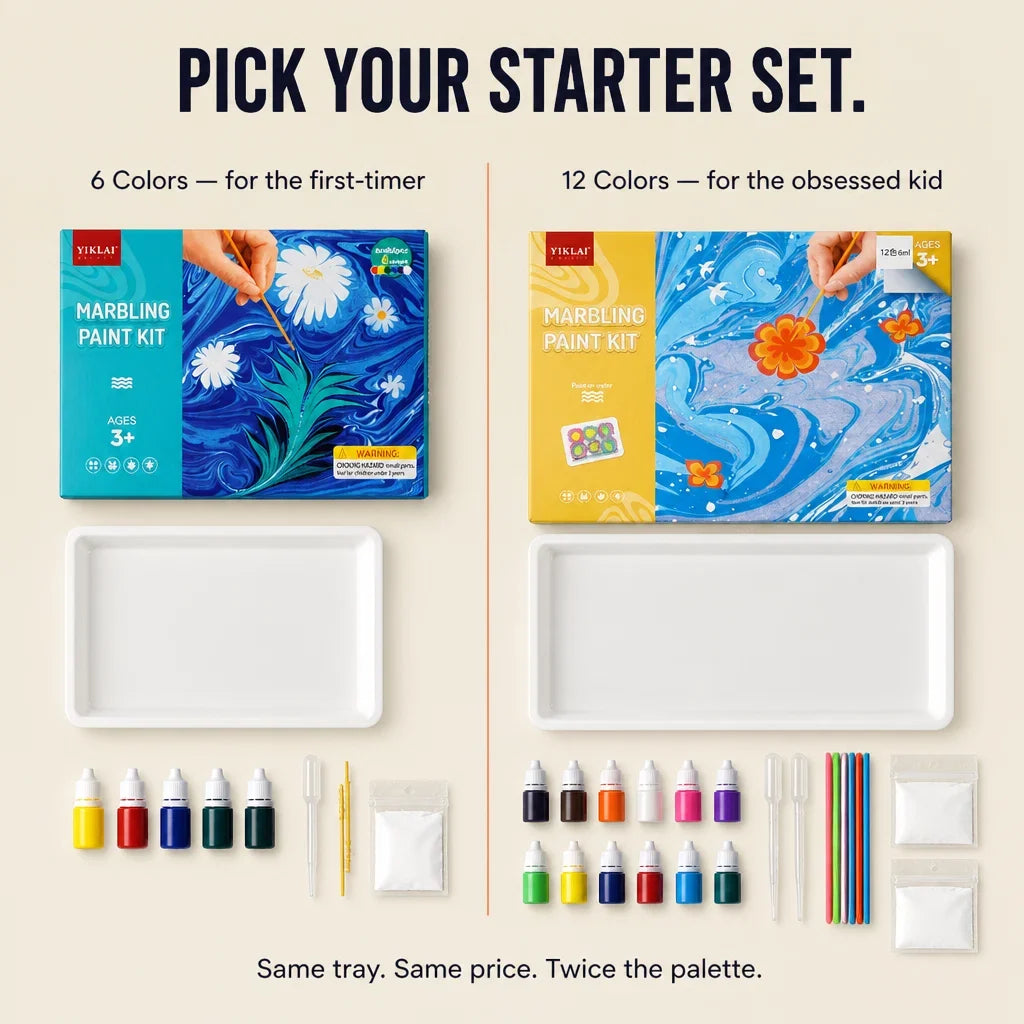 Marble Art Pigment Kit | 6 or 12 Colour Tray Set | Mess-Free Water Marbling That Dries in Under 60 Seconds for Ages 3+
