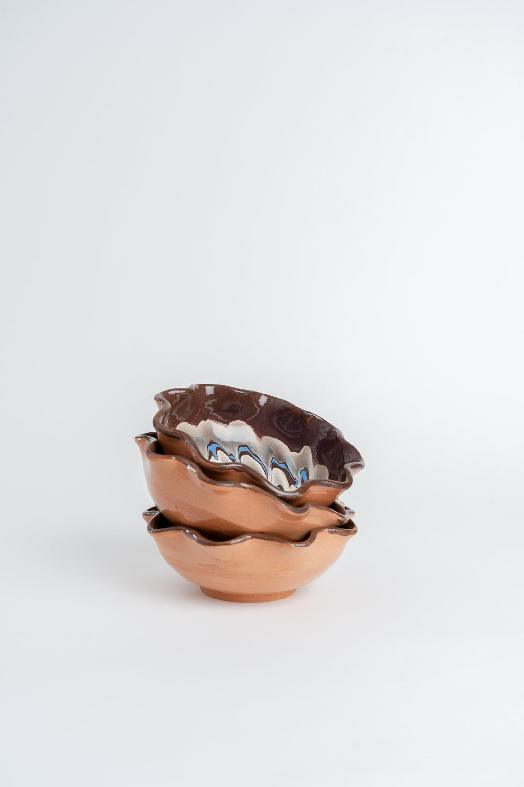 Marbled Ceramic Bowl Handmade | Frill Edge Design, Hand Painted Glaze | Food Safe, Ideal for Snacks, Dips and Gifts