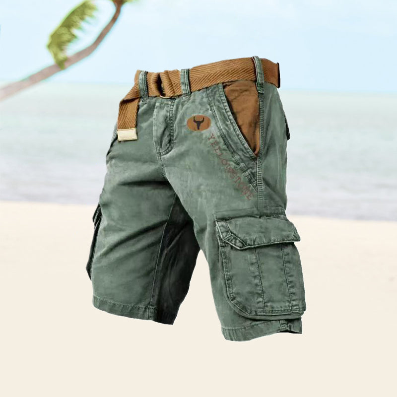 Men's Cargo Shorts - Relaxed Fit - Belted Waist - Multi-Pocket