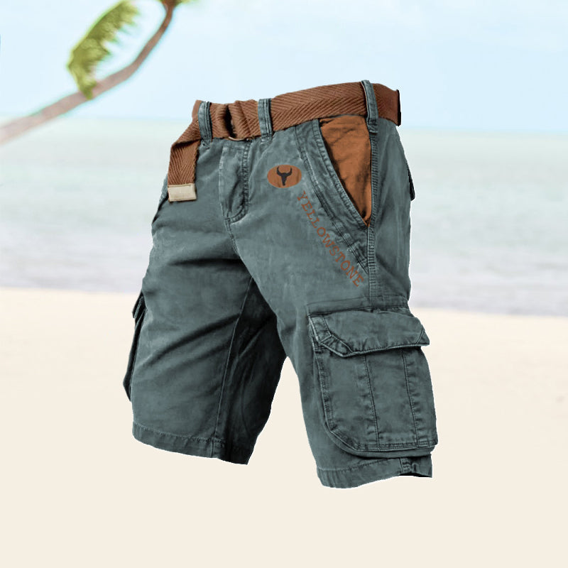 Men's Cargo Shorts - Relaxed Fit - Belted Waist - Multi-Pocket