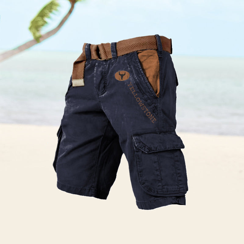 Men's Cargo Shorts - Relaxed Fit - Belted Waist - Multi-Pocket