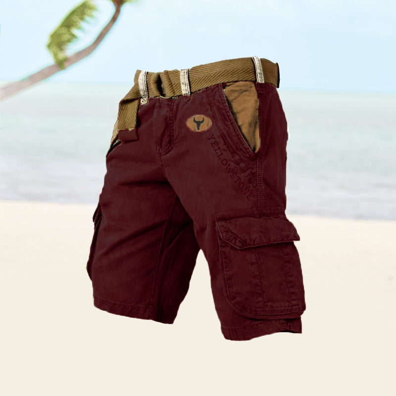 Men's Cargo Shorts - Relaxed Fit - Belted Waist - Multi-Pocket