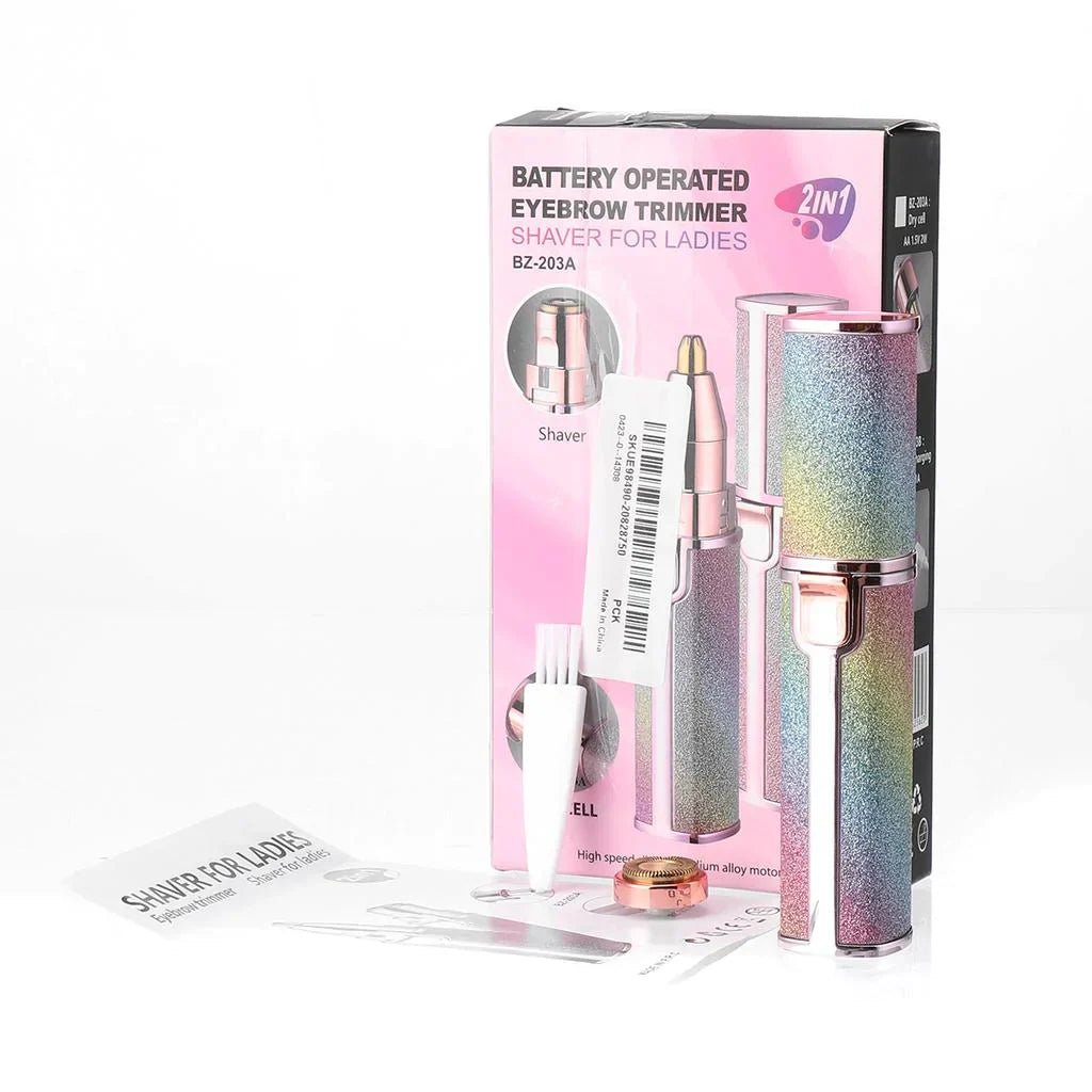 Men's Facial Hair Trimmer with LED Light | 2 Interchangeable Heads, USB Rechargeable | Painless Nose, Ear & Eyebrow Grooming