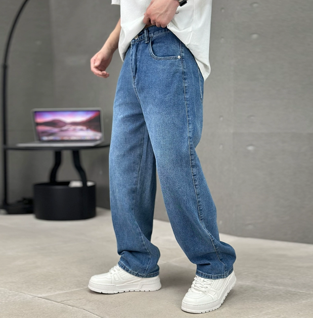 Men's Jeans - Loose Fit Straight Leg - Five-Pocket - Zip Fly