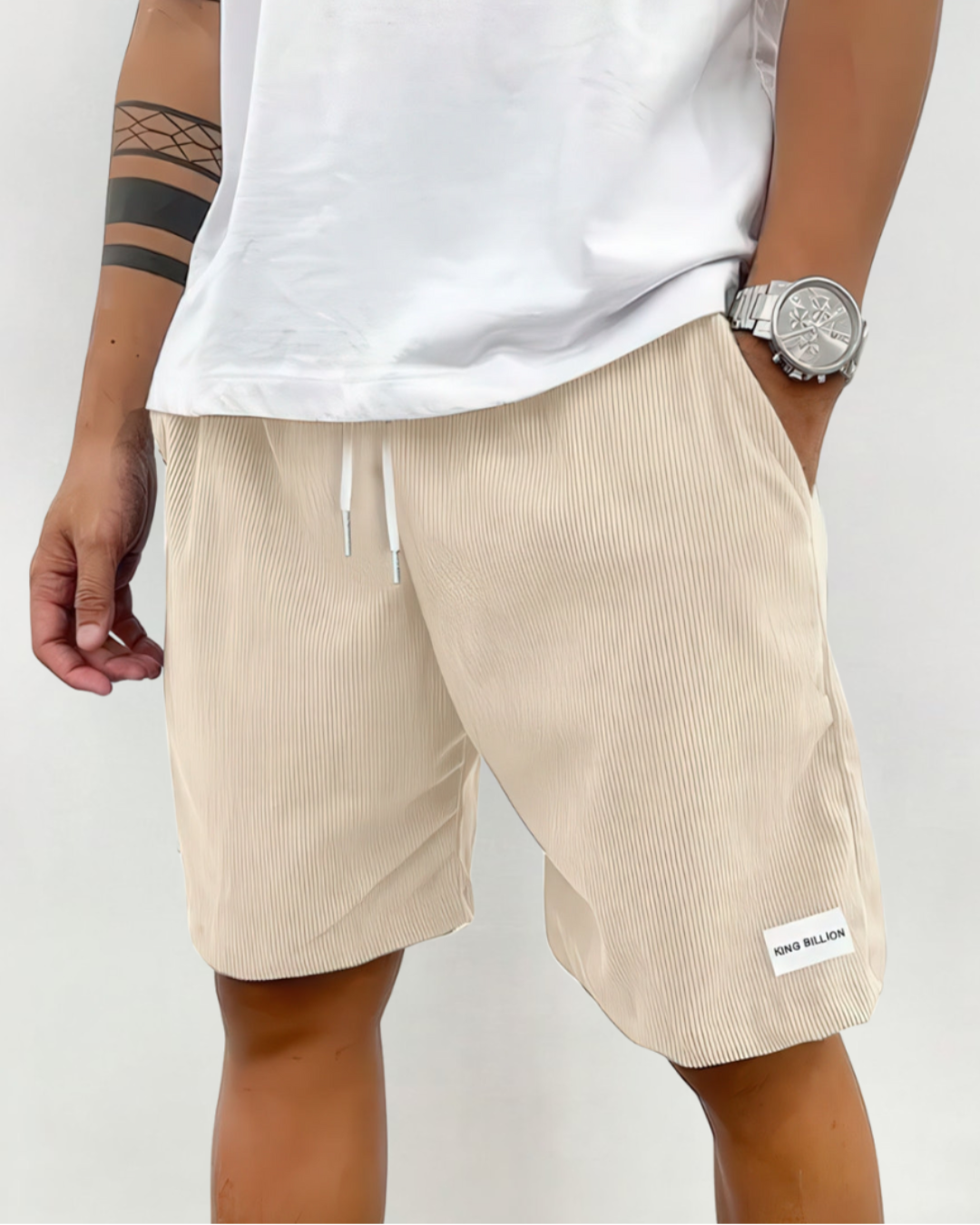 Men's Knee-Length Shorts - Relaxed Fit - Ribbed - Drawstring - Side Pockets
