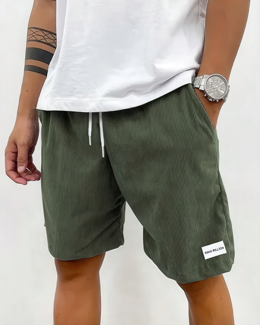 Men's Knee-Length Shorts - Relaxed Fit - Ribbed - Drawstring - Side Pockets