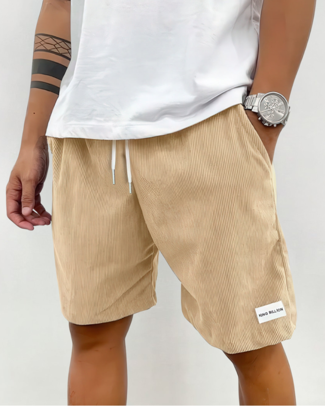 Men's Knee-Length Shorts - Relaxed Fit - Ribbed - Drawstring - Side Pockets
