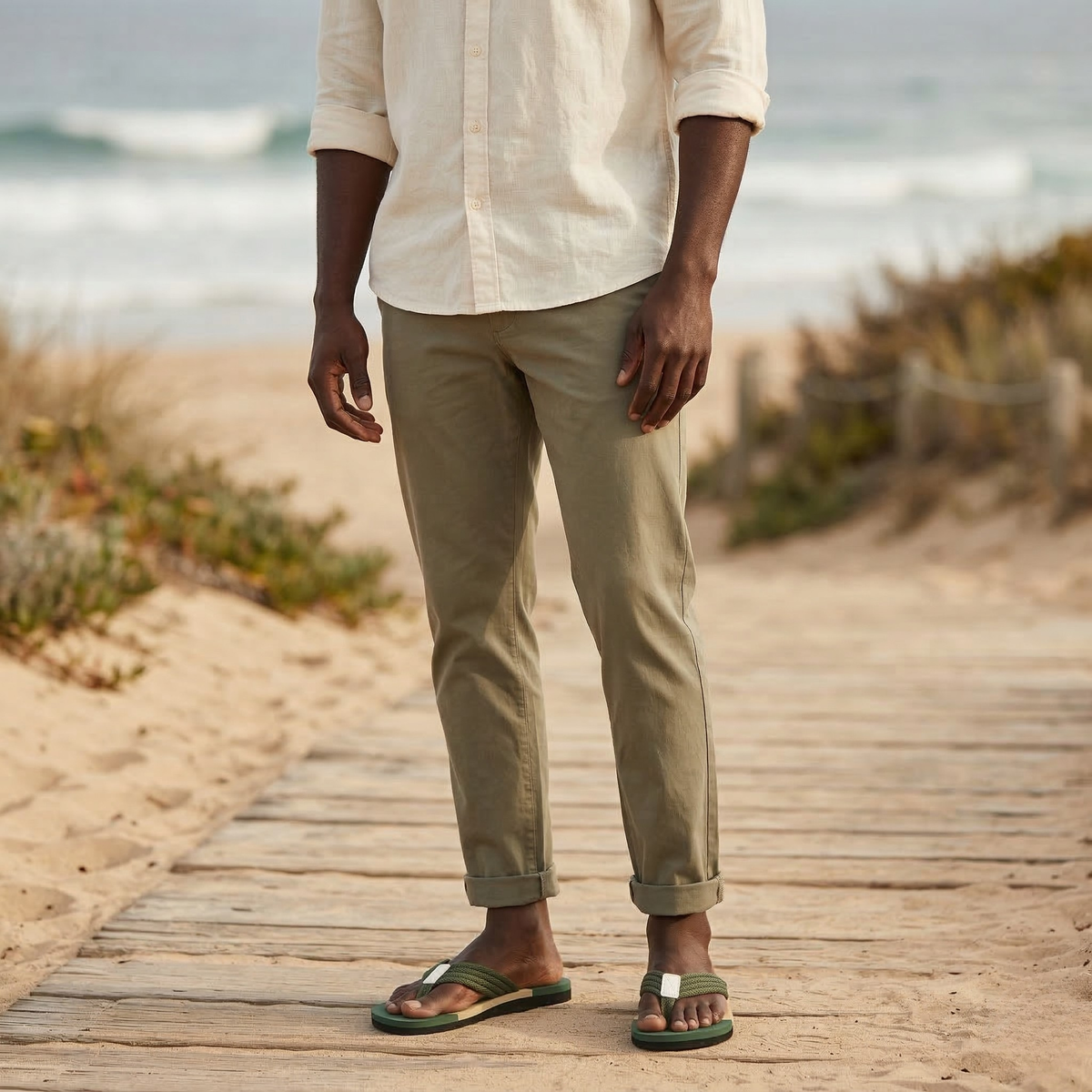Men's Sandals with Woven Straps - Slip-On Design - Textured Footbed - Flexible Outsole