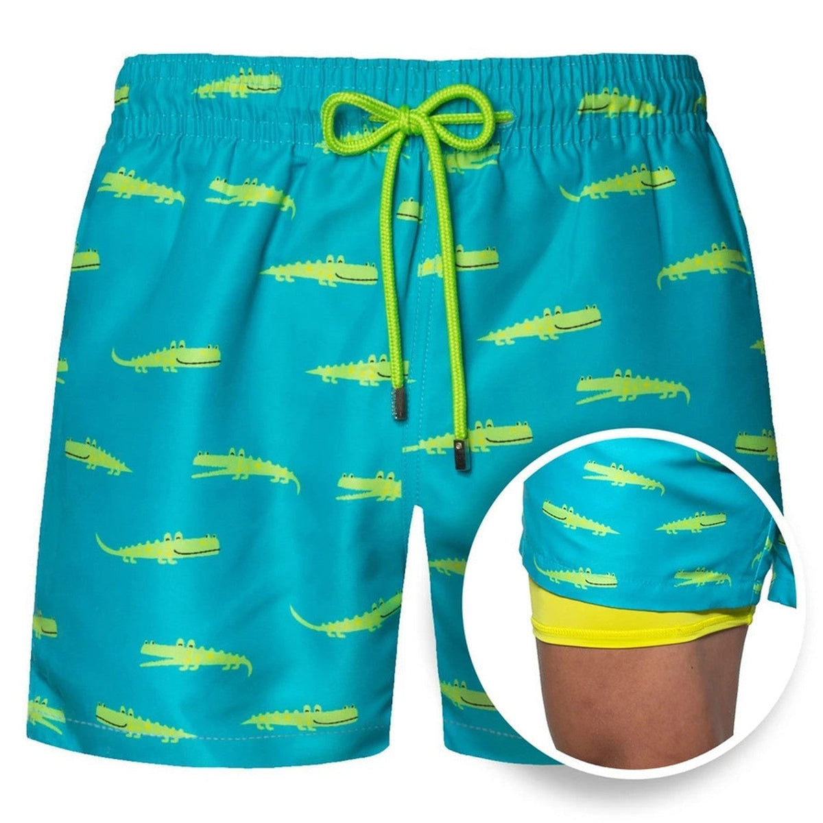 Men's Swim Shorts - Quick Dry Double Layer Design - Quick-Dry - Double Layer - Adjustable