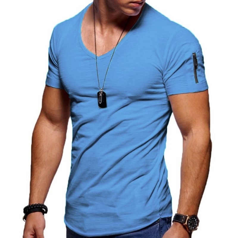 Men's T-Shirt - V-Neck - Slim Fit - Zip Pockets