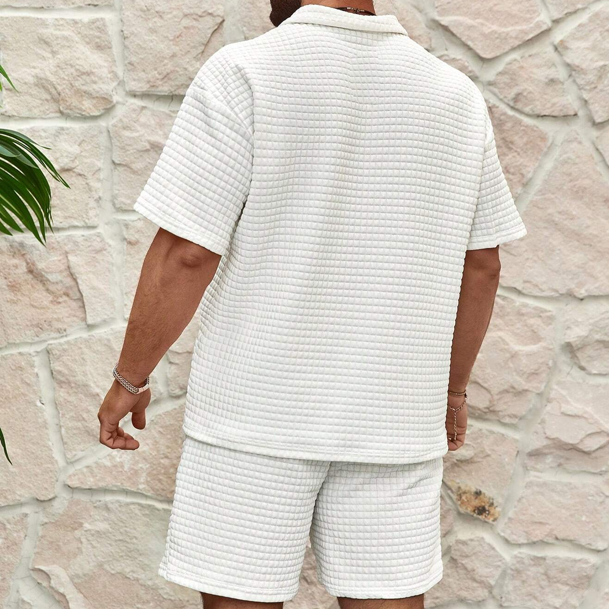 Men's Waffle Zip Polo Set - Regular Fit - Short Sleeve - Zip-Up - Elasticated