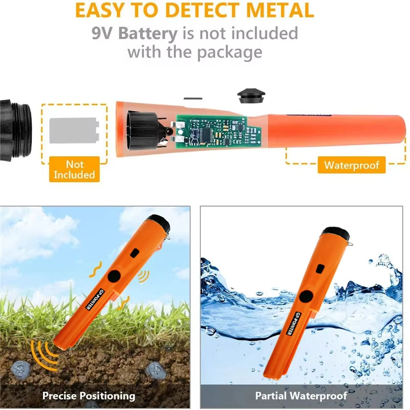 Metal Detector Pinpointer Handheld | 360° Side-Scan & Pinpoint Tip | Waterproof Gold, Coin & Relic Finder Tool