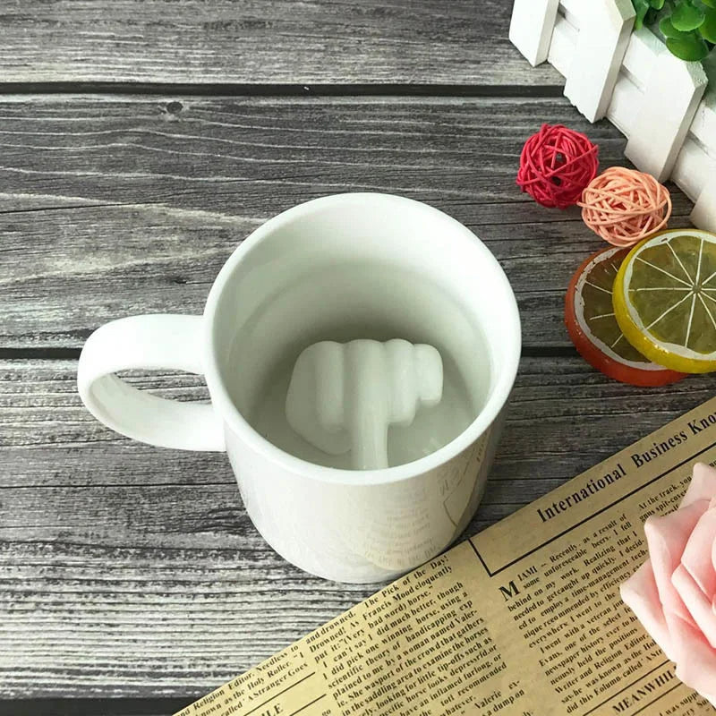 Middle Finger Ceramic Mug | Novelty Hand Gesture Design | Funny Gag Gift for Coffee, Tea, Hot Chocolate or More