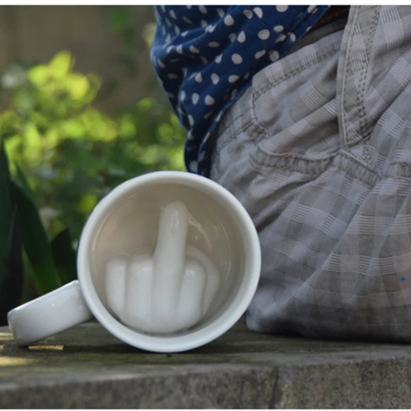 Middle Finger Ceramic Mug | Novelty Hand Gesture Design | Funny Gag Gift for Coffee, Tea, Hot Chocolate or More