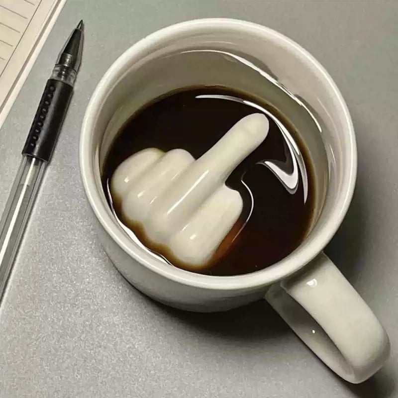 Middle Finger Ceramic Mug | Novelty Hand Gesture Design | Funny Gag Gift for Coffee, Tea, Hot Chocolate or More