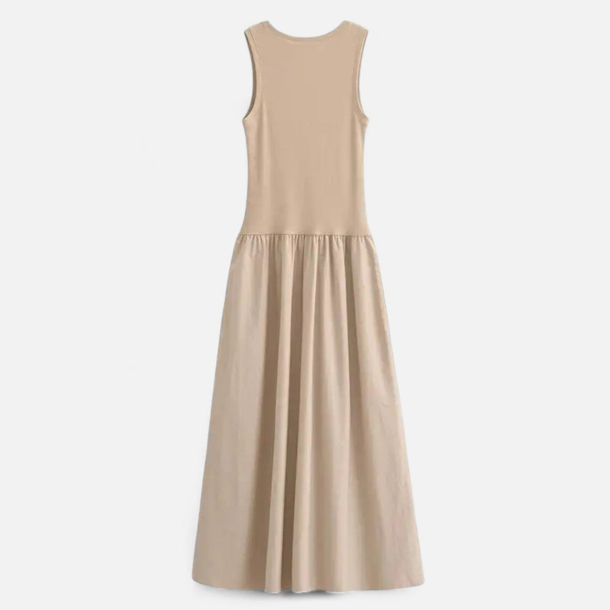Midi Dress - Matte Fabric - Sleeveless - A-Line - Mid-Calf Length