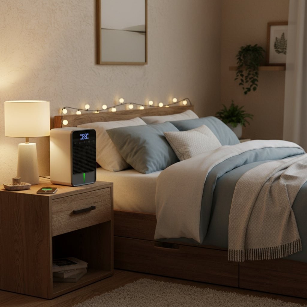 Mini Dehumidifier for Bedroom, Basement & Crawl Space | 1500ml Tank, LED Touch Panel | Drain Hose Compatible, 25W
