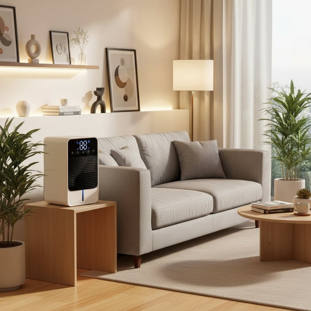 Mini Dehumidifier for Bedroom, Basement & Crawl Space | 1500ml Tank, LED Touch Panel | Drain Hose Compatible, 25W