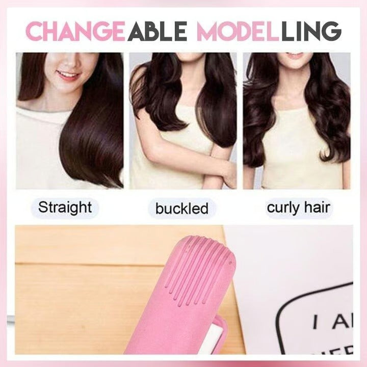 Mini USB Hair Styler | Dual-Action Curling & Straightening Ceramic Plates | Portable Heat Styling for Curls and Straight Looks