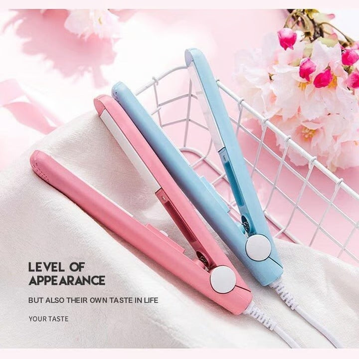Mini USB Hair Styler | Dual-Action Curling & Straightening Ceramic Plates | Portable Heat Styling for Curls and Straight Looks
