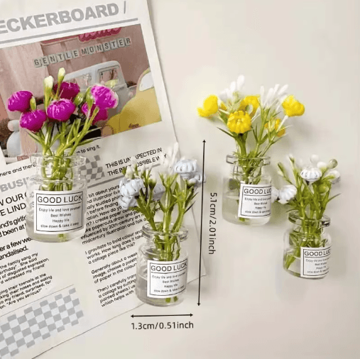 Mini Vase Fridge Magnets Set 8 Pieces | 3D Decorative Design | Strong Hold for Notes, Photos & Fridge Decor Display