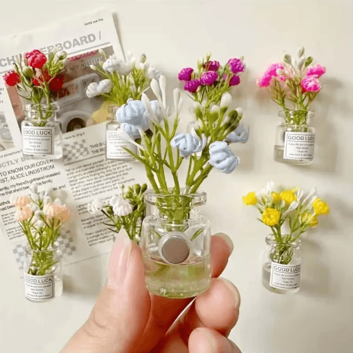 Mini Vase Fridge Magnets Set 8 Pieces | 3D Decorative Design | Strong Hold for Notes, Photos & Fridge Decor Display