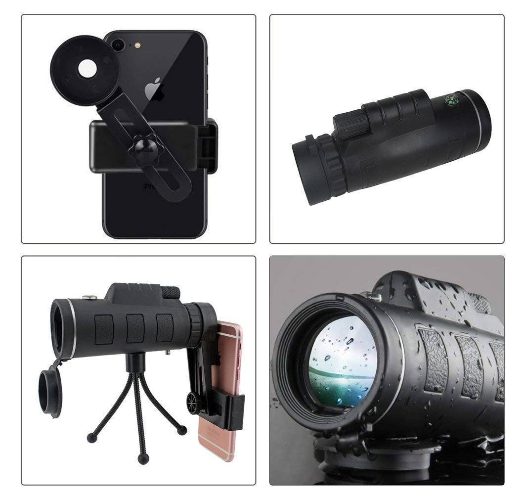 Monocular Telescope 12X50 Waterproof BAK4 with Smartphone Adapter