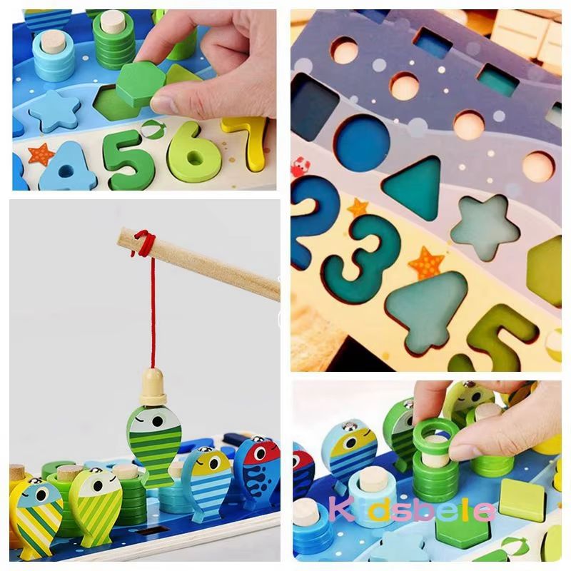 Montessori Math Puzzle Toy Wooden Board | 5-in-1 Counting, Sorting, Stacking & Magnetic Fishing Game | Screen-Free Learning