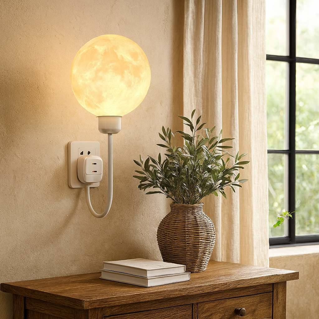 Moon Wall Lamp | Textured Globe Shade, Plug-In Fitting