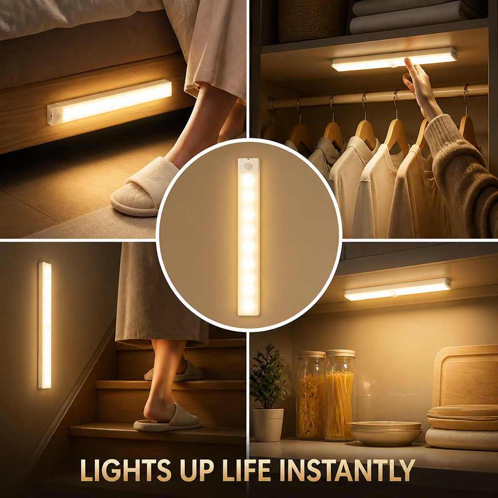 Motion Sensor LED Light | Magnetic Mount, Tool-Free Setup | Hands-Free Hallway, Cupboard & Staircase Lighting Fixture