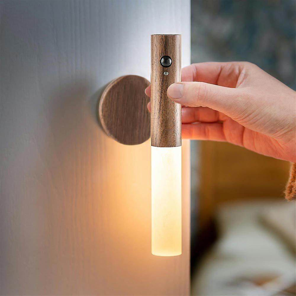 Motion Sensor Torch Lamp Wood & Acrylic | Walnut or Ash | Cordless Magnetic Wall Mount, Rechargeable Night Light