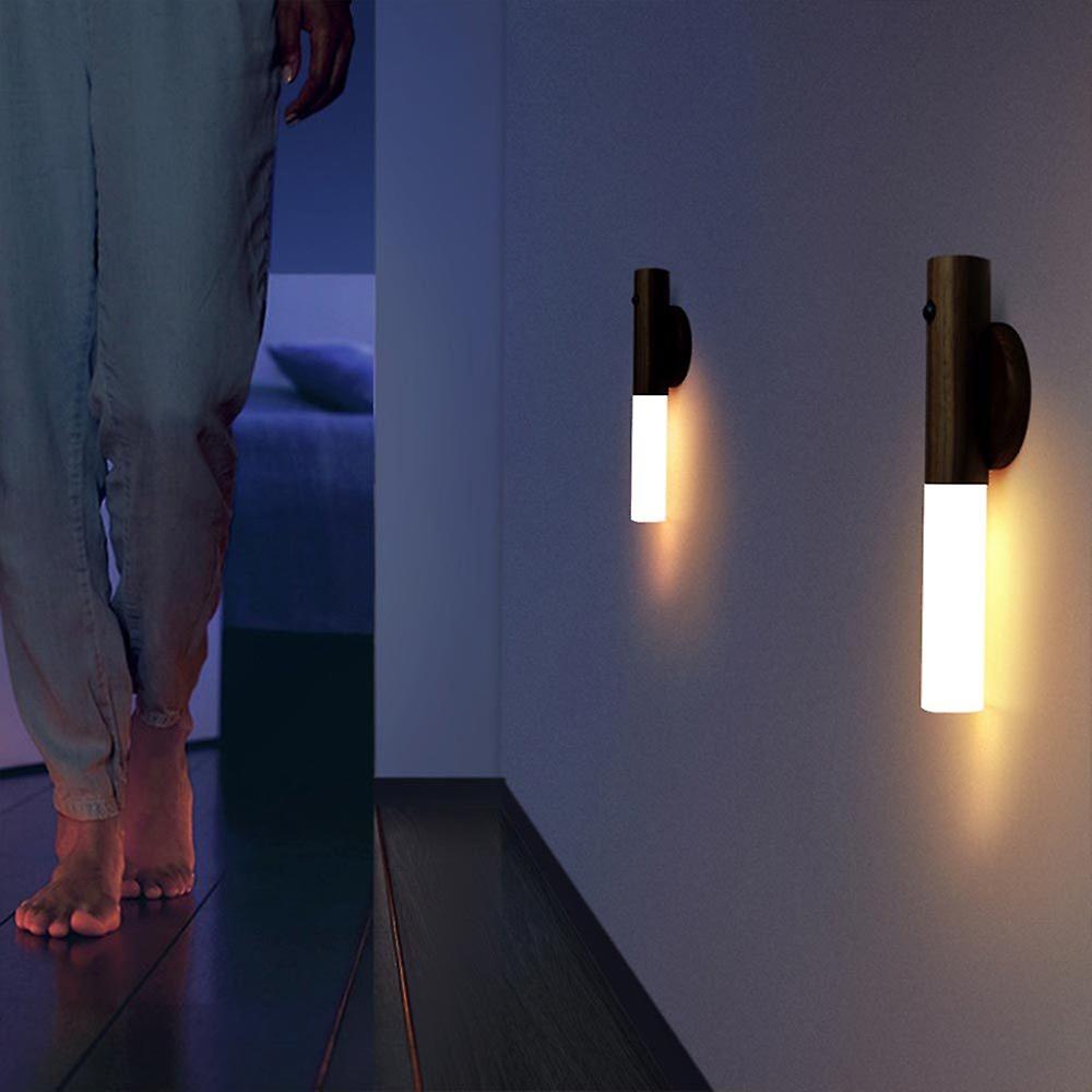 Motion Sensor Torch Lamp Wood & Acrylic | Walnut or Ash | Cordless Magnetic Wall Mount, Rechargeable Night Light