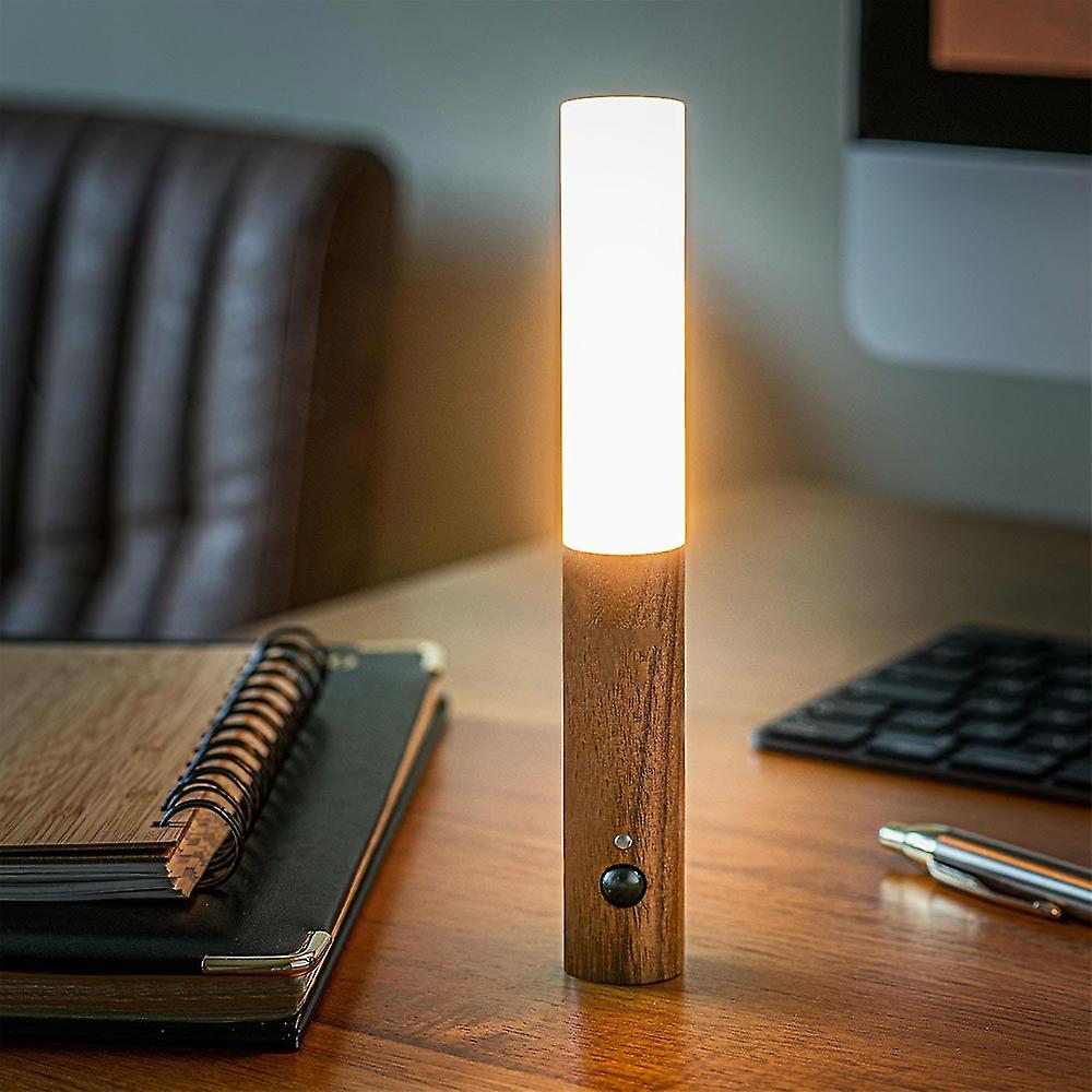 Motion Sensor Torch Lamp Wood & Acrylic | Walnut or Ash | Cordless Magnetic Wall Mount, Rechargeable Night Light