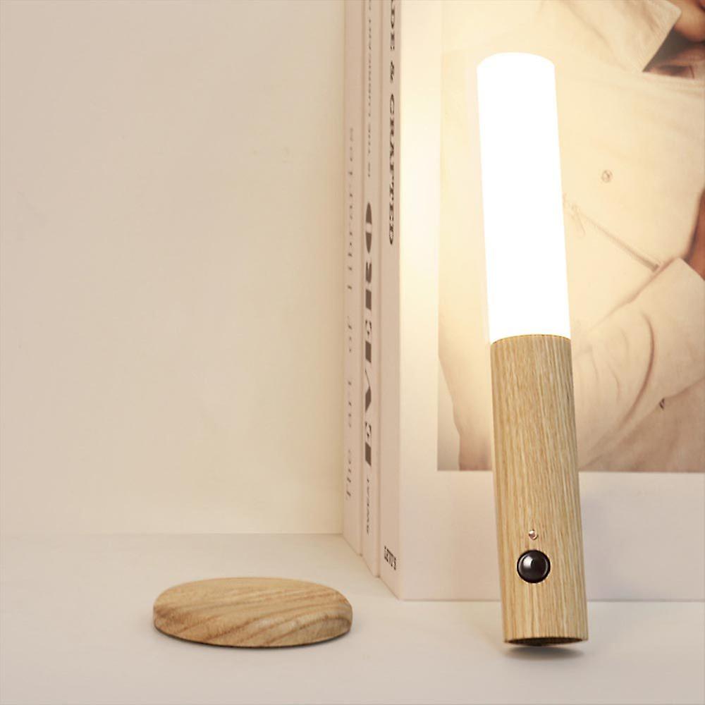 Motion Sensor Torch Lamp Wood & Acrylic | Walnut or Ash | Cordless Magnetic Wall Mount, Rechargeable Night Light