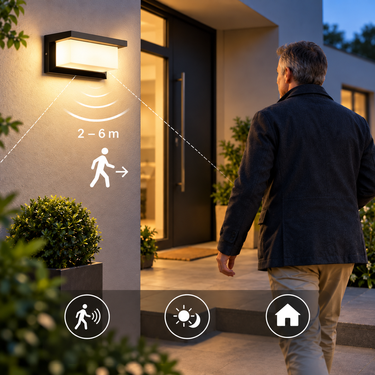 Motion Sensor Wall Light Outdoor Weatherproof Aluminium PC with 18 W LED