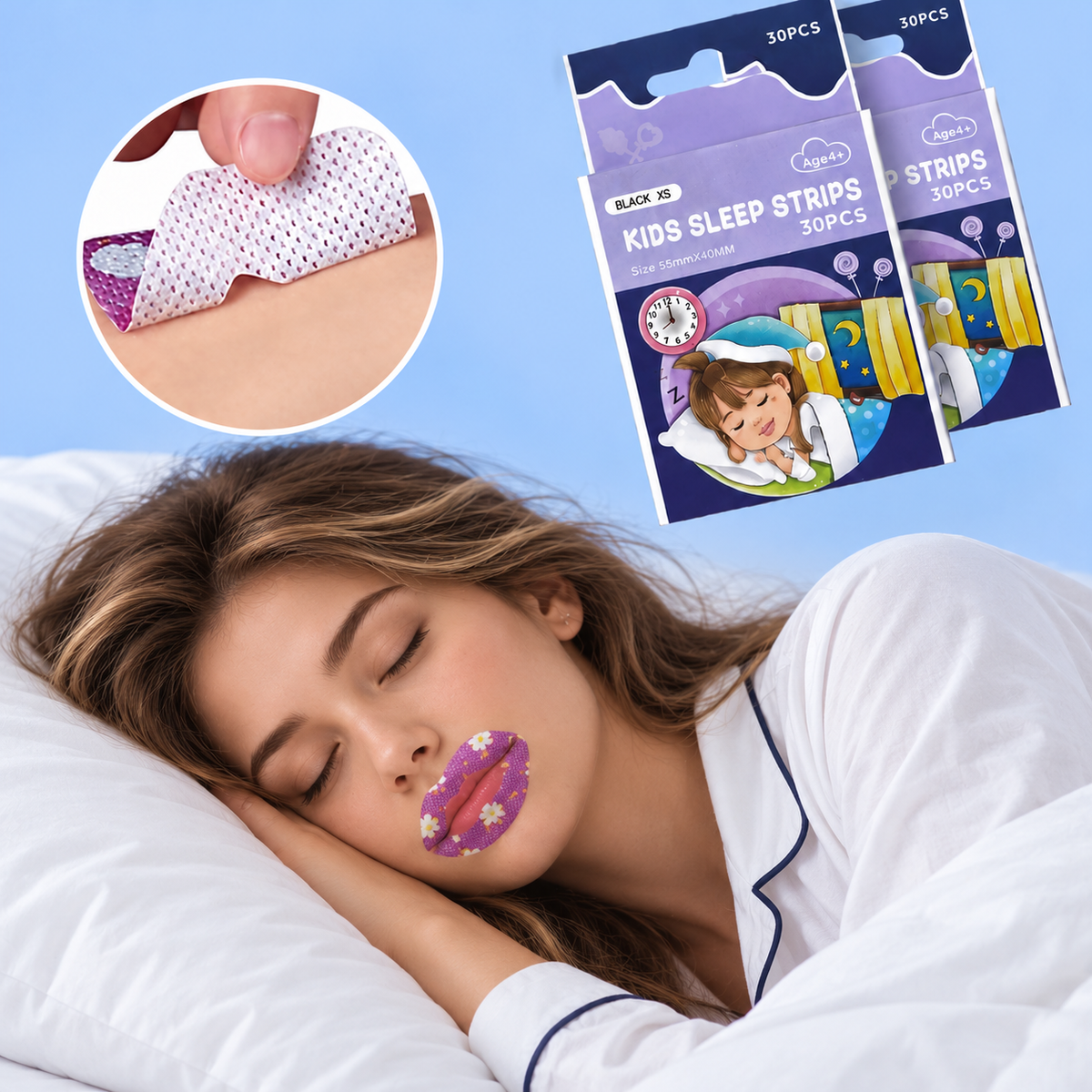 Mouth Tape Patches, 30-Piece Set, Breathable Nonwoven Fabric, 2 Sizes
