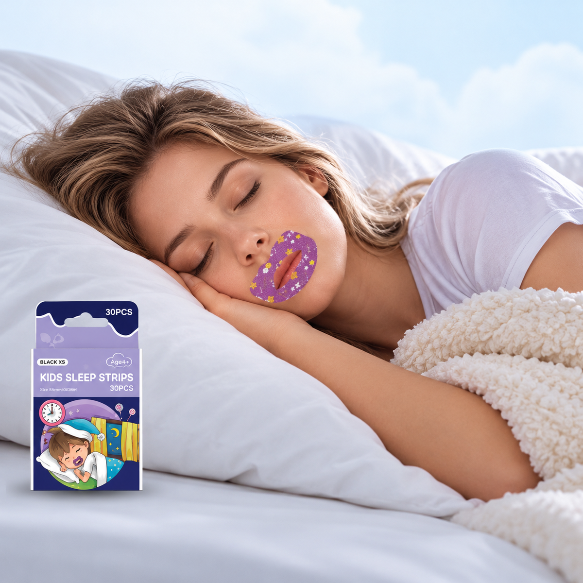 Mouth Tape Patches, 30-Piece Set, Breathable Nonwoven Fabric, 2 Sizes