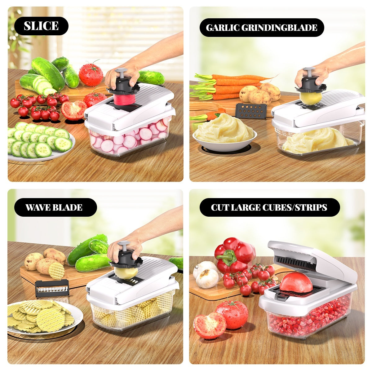 Multifunction Vegetable Chopper | 15-Piece Prep Set with Stainless Steel Blades | Slice, Dice, Grate & Julienne