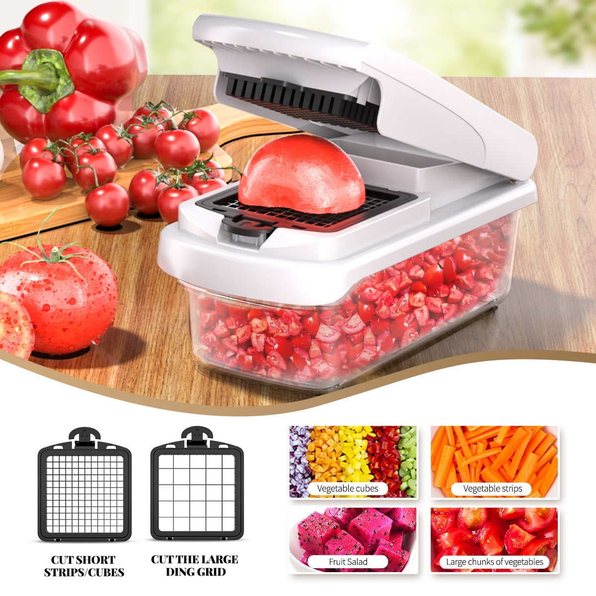 Multifunction Vegetable Chopper | 15-Piece Prep Set with Stainless Steel Blades | Slice, Dice, Grate & Julienne