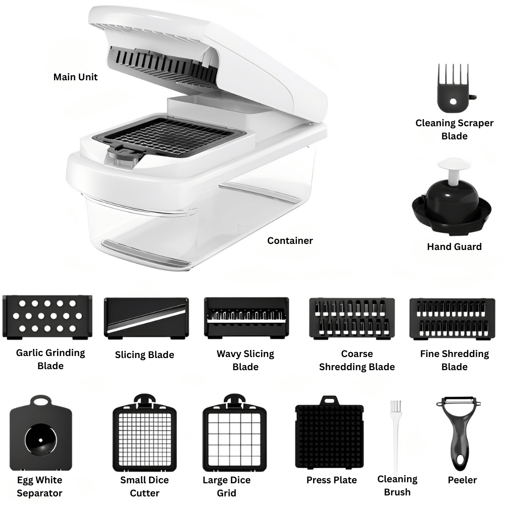 Multifunction Vegetable Chopper | 15-Piece Prep Set with Stainless Steel Blades | Slice, Dice, Grate & Julienne