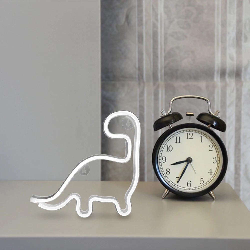 Neon Dinosaur LED Wall Light | USB or Battery Powered, Two Modes | Soft Glow Night Light for Bedroom, Gaming or Gifting