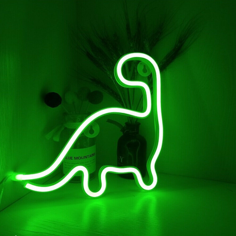 Neon Dinosaur LED Wall Light | USB or Battery Powered, Two Modes | Soft Glow Night Light for Bedroom, Gaming or Gifting