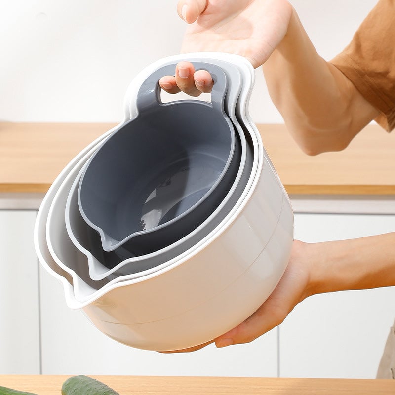 Nesting Mixing Bowl Set Plastic Stackable Graduated with Pour Spouts