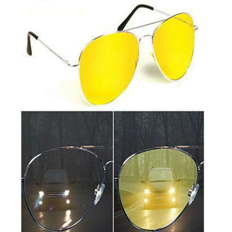 Night Driving Glasses Glass Lens | Anti-Glare Metal Frame | UV400 Protection Reduces Headlight Glare for Safer Evening Drives