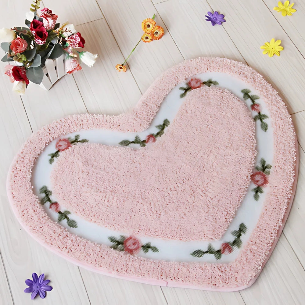 Non-Slip Bath Mat - Floral Tufted Microfiber Design