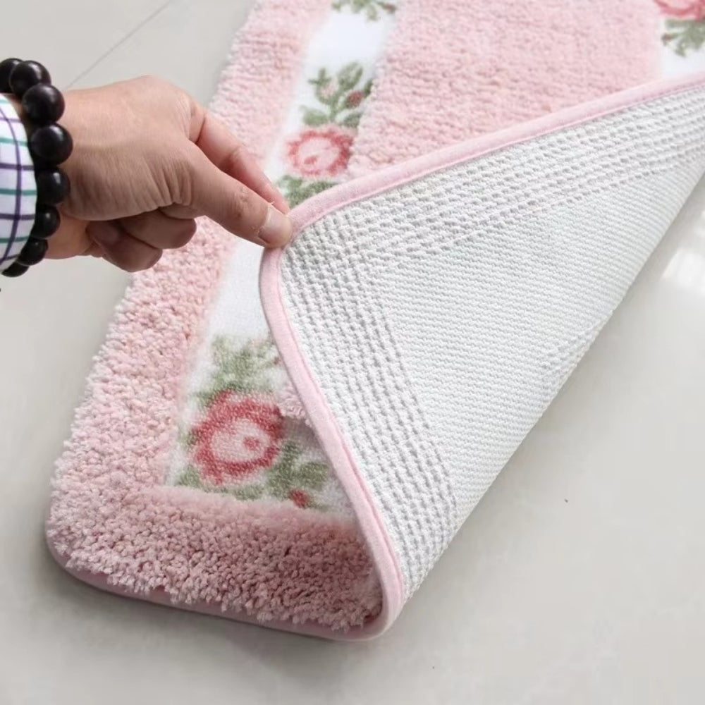 Non-Slip Bath Mat - Quick-Dry Microfiber Floral Design
