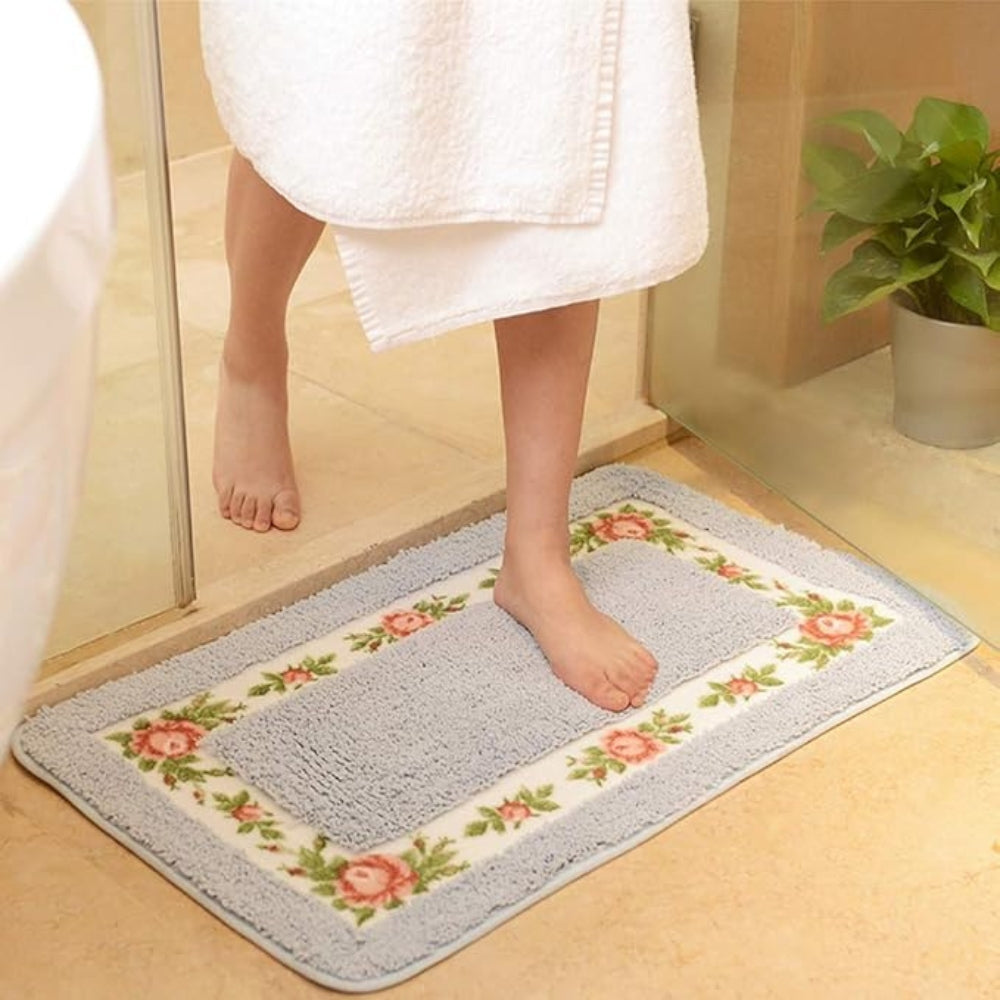Non-Slip Bath Mat - Quick-Dry Microfiber Floral Design
